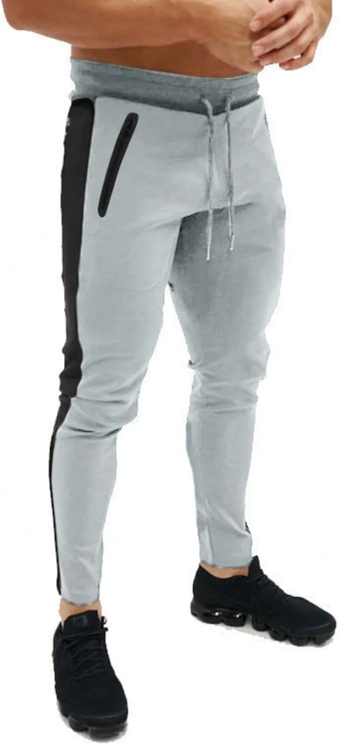 Mens Athletic Pants Casual Drawstring Elastic Waist Slim Fit Sweatpants Stripe Splicing Gym Track Workout Trousers