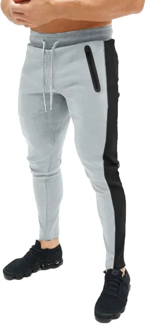 Mens Athletic Pants Casual Drawstring Elastic Waist Slim Fit Sweatpants Stripe Splicing Gym Track Workout Trousers