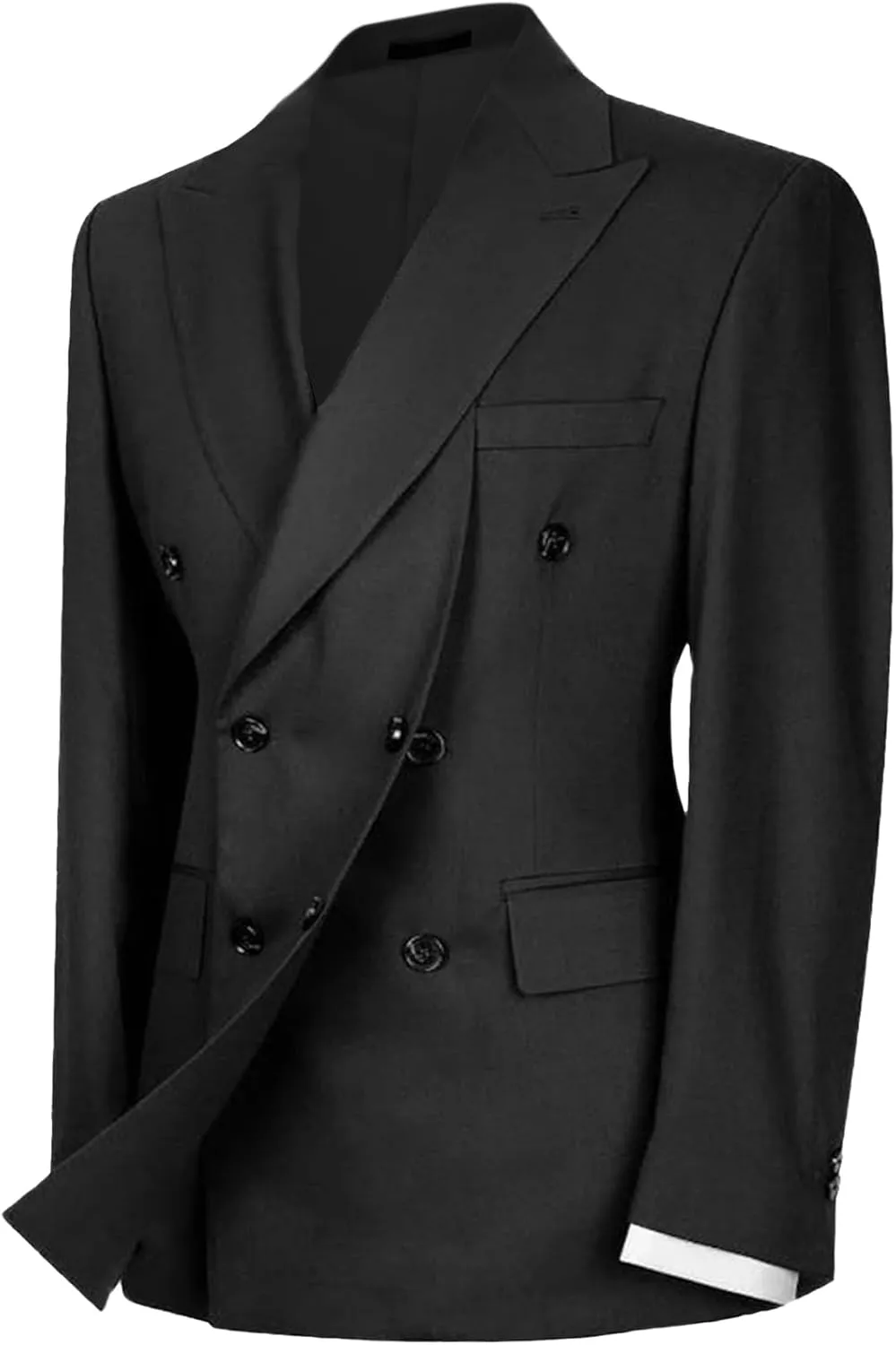 Men's Black Suit Jacket Classic Fit Peaked Lapel Double Breasted Blazer Sport Coat