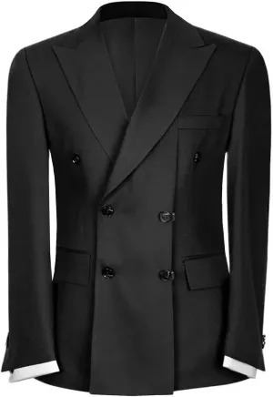 Men's Black Suit Jacket Classic Fit Peaked Lapel Double Breasted Blazer Sport Coat