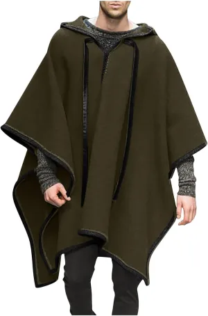 Mens Casual Hooded Poncho Cape Cloak Renaissance Medieval Oversized Batwing Sleeves Hooded Cape Unisex Zip Up Hoodie