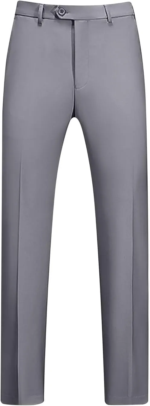 Mens Front Flat Dress Pants Slim Fit Business Casual Golf Suit Pants Ankle-Length Work Trousers with Pockets