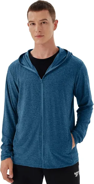 Men's Full Zip Workout Athletic Jackets Lightweight Running Jacket Breathable Hooded Jacket with Thumb Holes