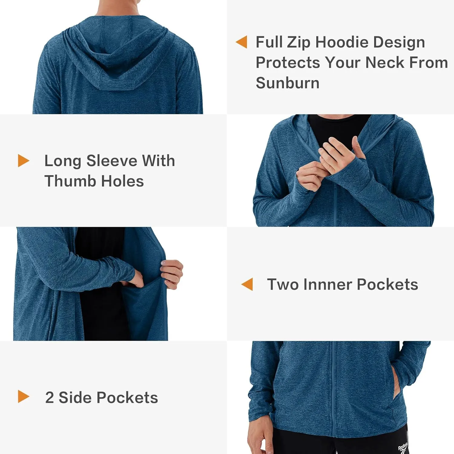 Men's Full Zip Workout Athletic Jackets Lightweight Running Jacket Breathable Hooded Jacket with Thumb Holes