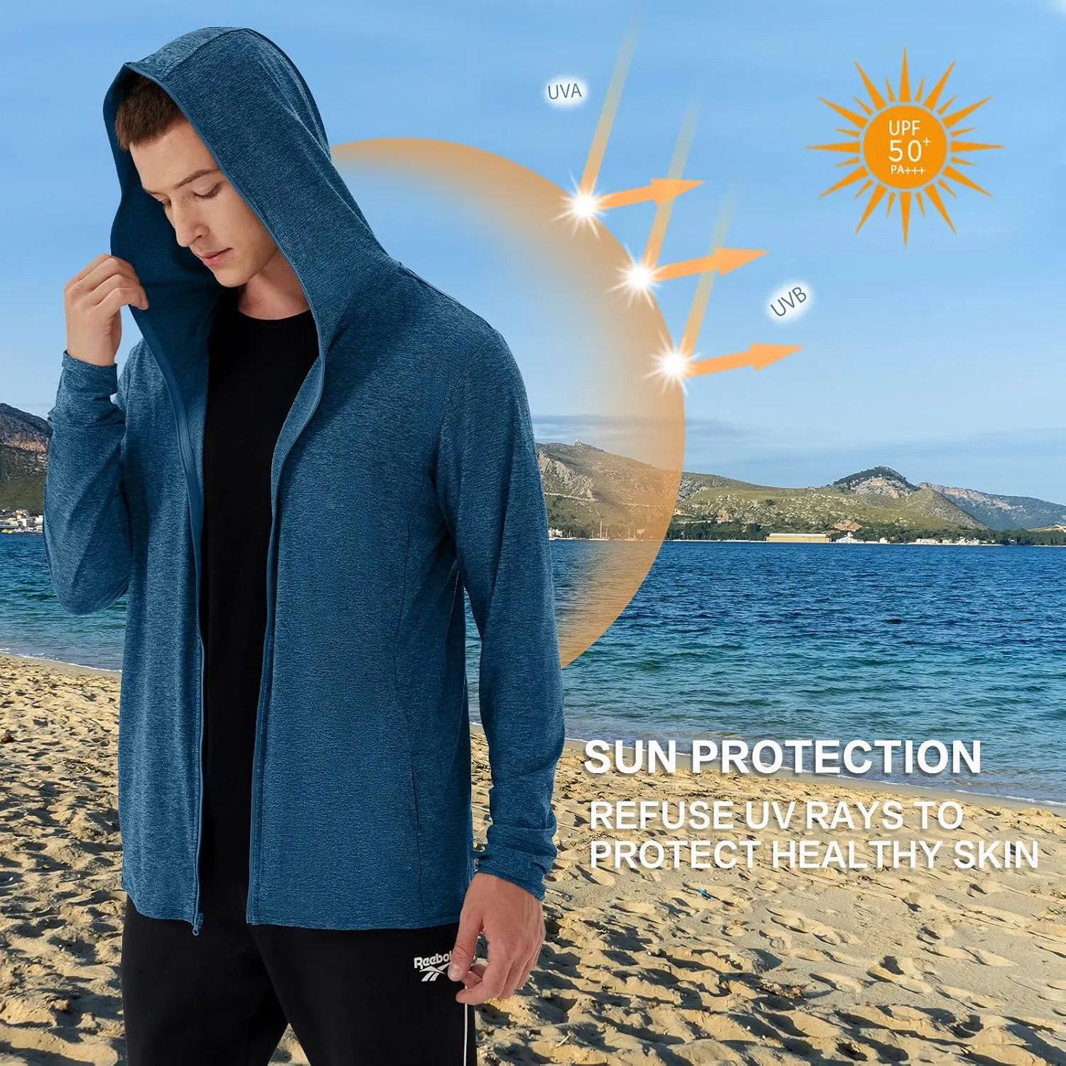 Men's Full Zip Workout Athletic Jackets Lightweight Running Jacket Breathable Hooded Jacket with Thumb Holes