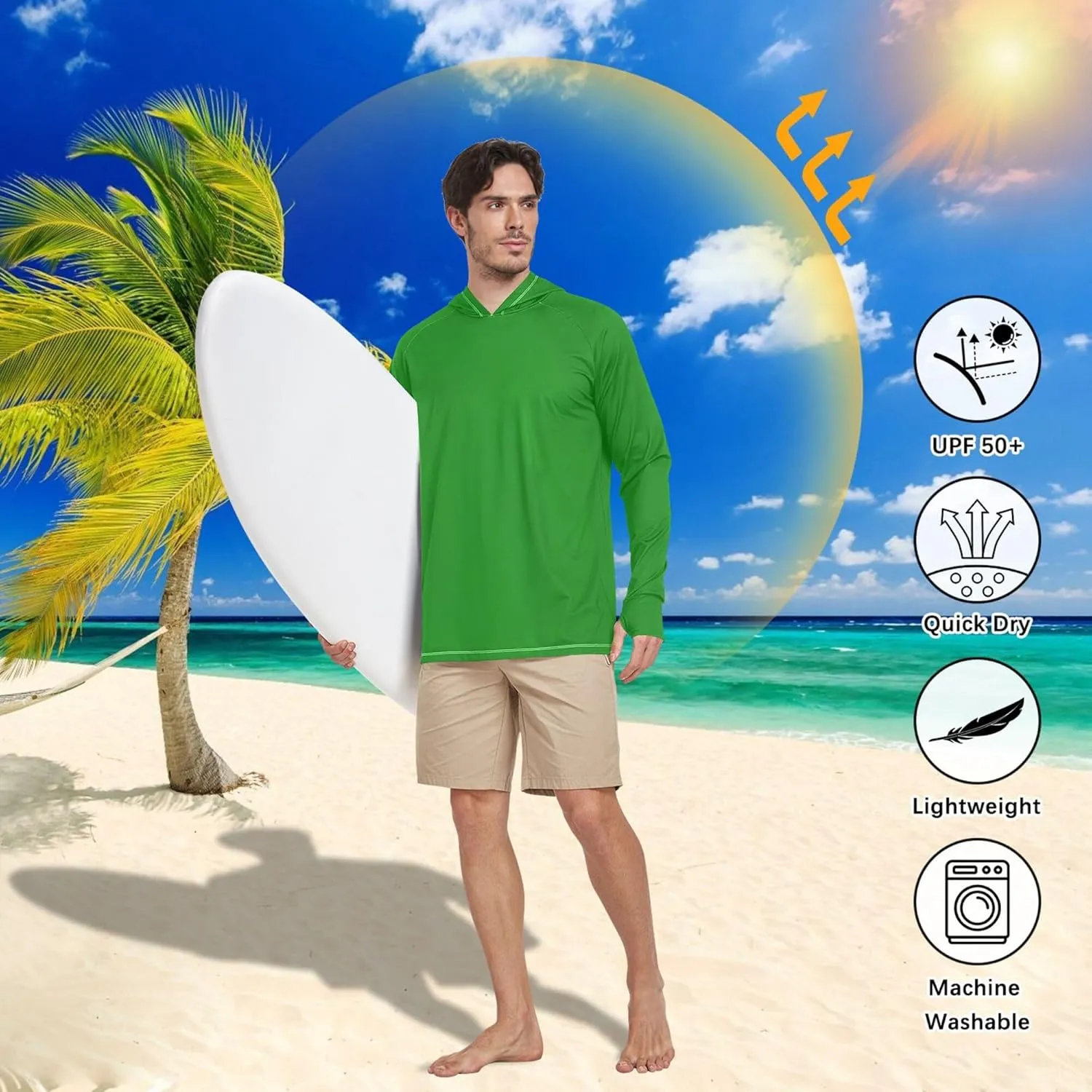 Mens Hoodie Sun Protection Long Sleeve UPF 50   Mens Sun Shirts Quick-Dry Rashguard for Men Swim Shirt