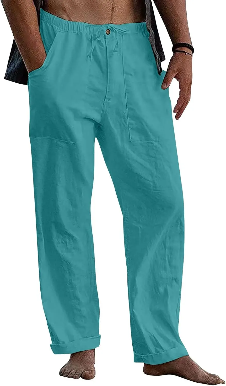 Mens Jogging Pants Men Dress Pants Loose Casual Solid Color Cotton Linen Trousers Elastic Tie Printed Straight Pants