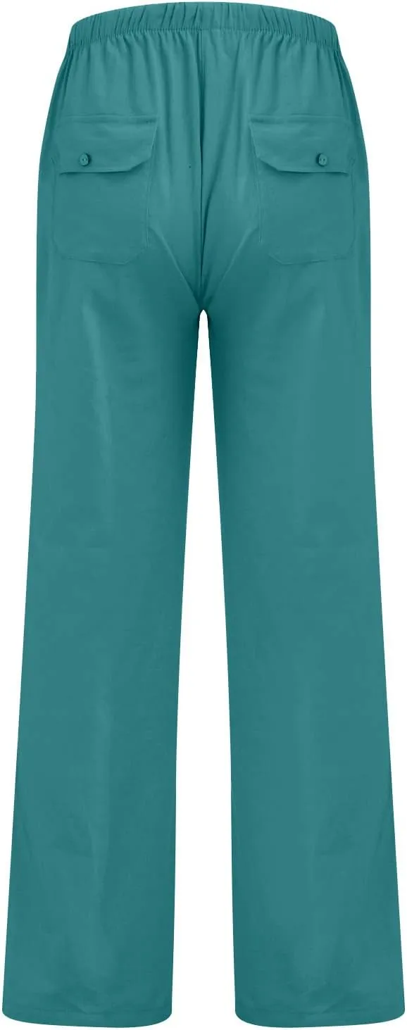 Mens Jogging Pants Men Dress Pants Loose Casual Solid Color Cotton Linen Trousers Elastic Tie Printed Straight Pants