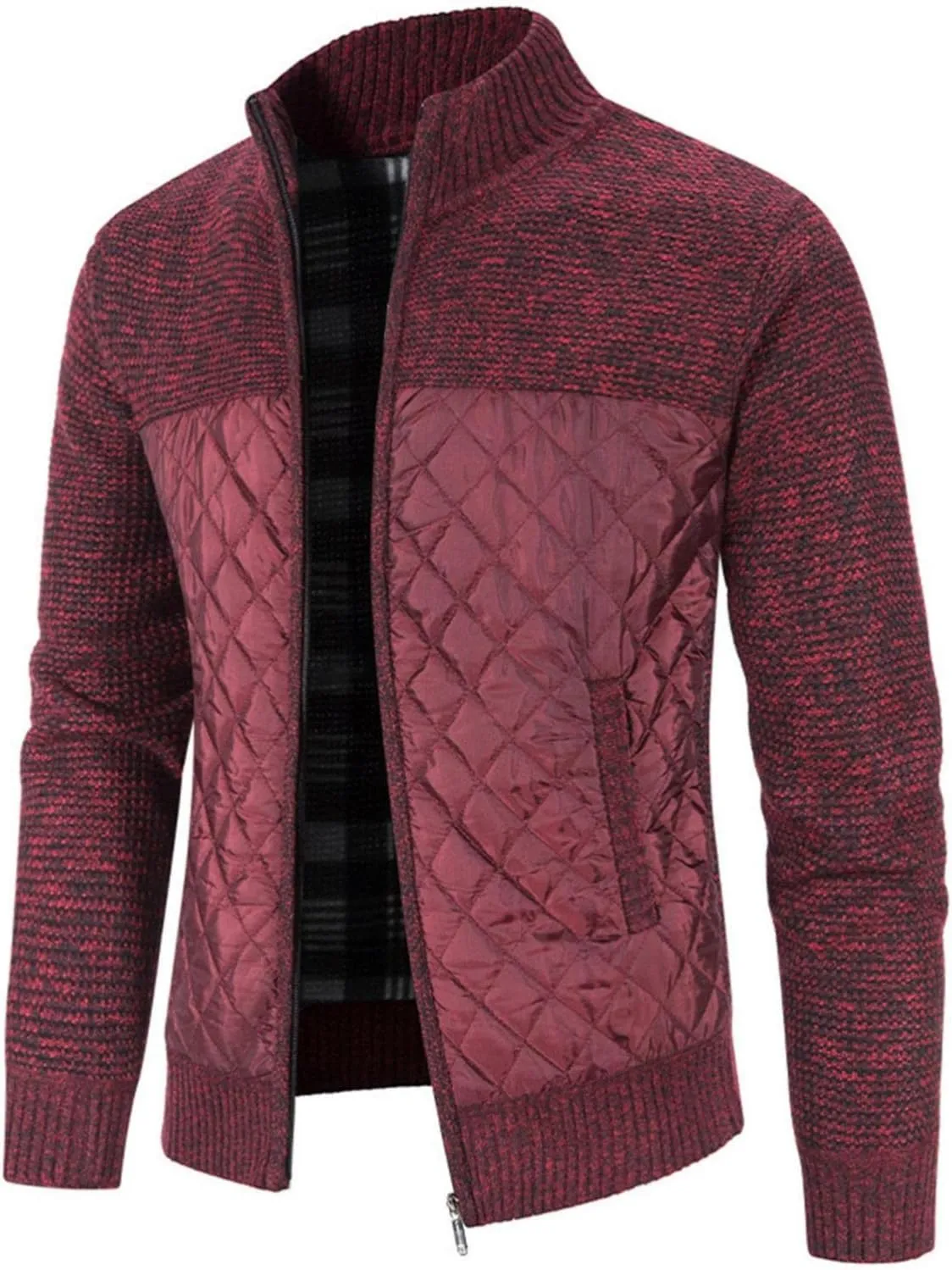Men's Knitted Cardigan Sweater Thick Slim Fit Full Zip Sweaters Coat Cotton Padded Polar Fleece Lined Windproof Jacket