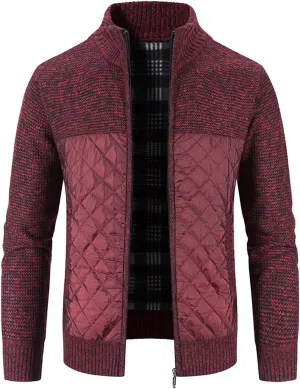 Men's Knitted Cardigan Sweater Thick Slim Fit Full Zip Sweaters Coat Cotton Padded Polar Fleece Lined Windproof Jacket