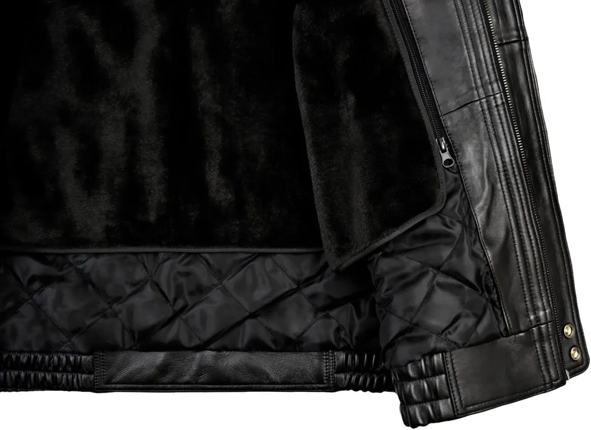 Mens Leather Jacket Mens Genuine Leather Bomber Jacket Motorcycle Jacket With Zip Out Liner