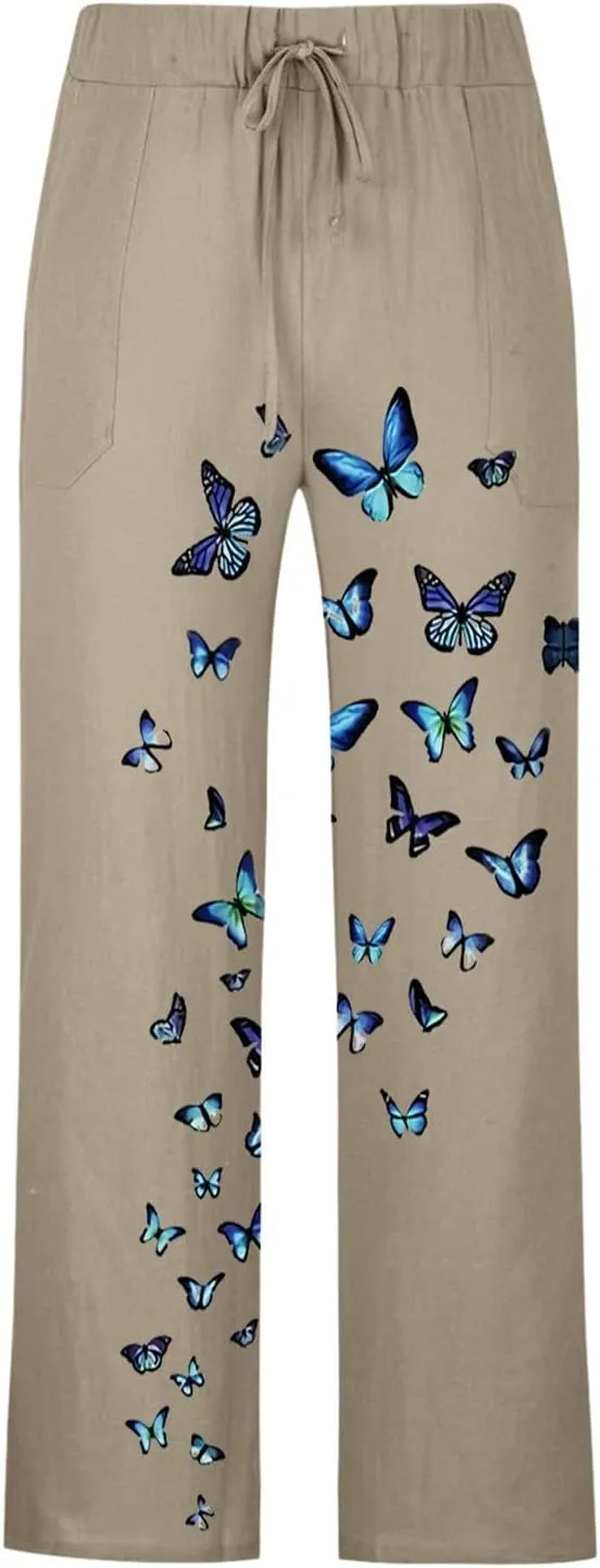 Mens Linen Drawstring Pants Elastic Waist Lightweight Trouser Casual Yoga Summer Beach Pant