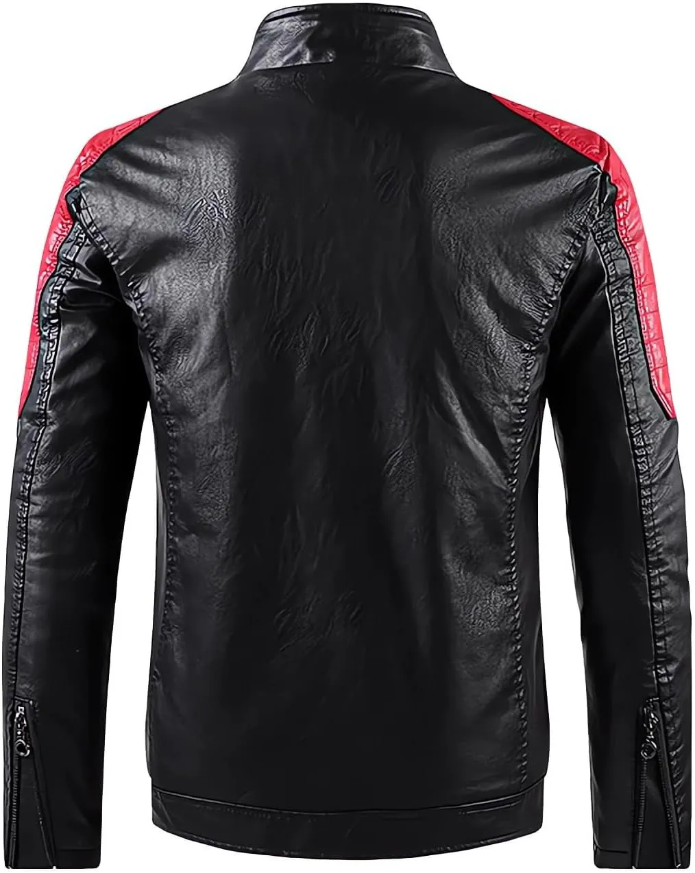 Mens Motorcycle Jacket Stand Collar Faux Leather Racing Jackets Lightweight Color Block Biker Coat