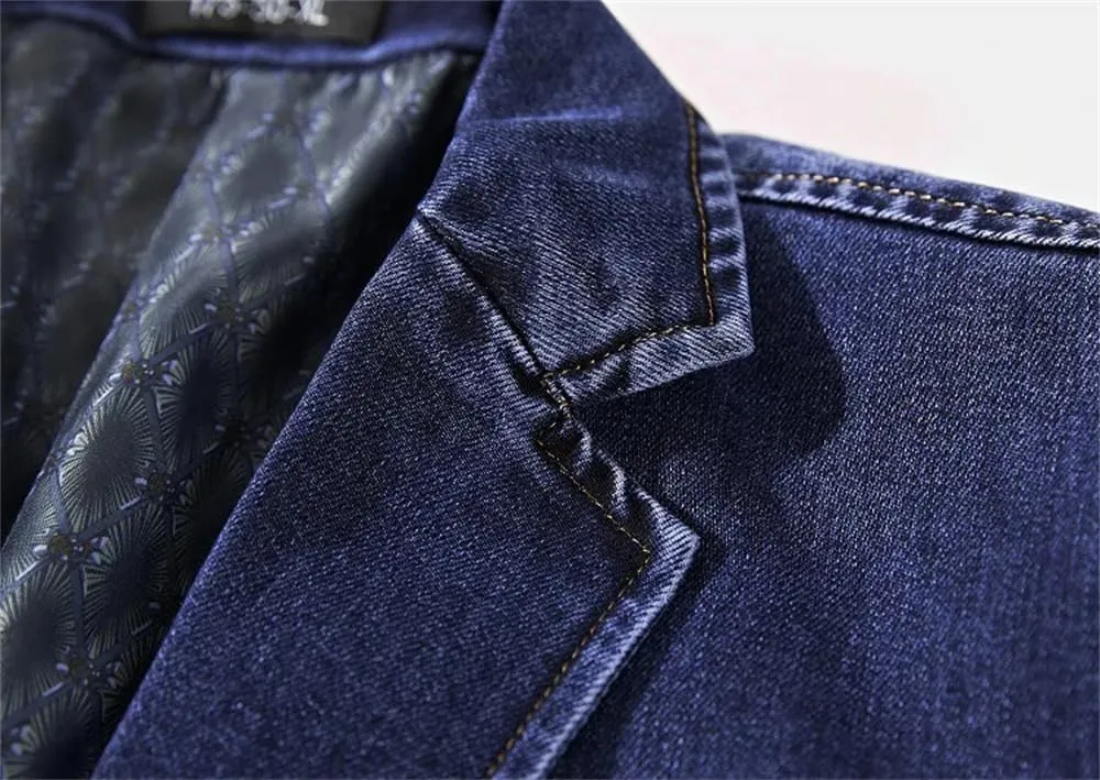 Mens Multi Pocket Denim Suits Jacket Spring Cowboy Westerner Business Blazer