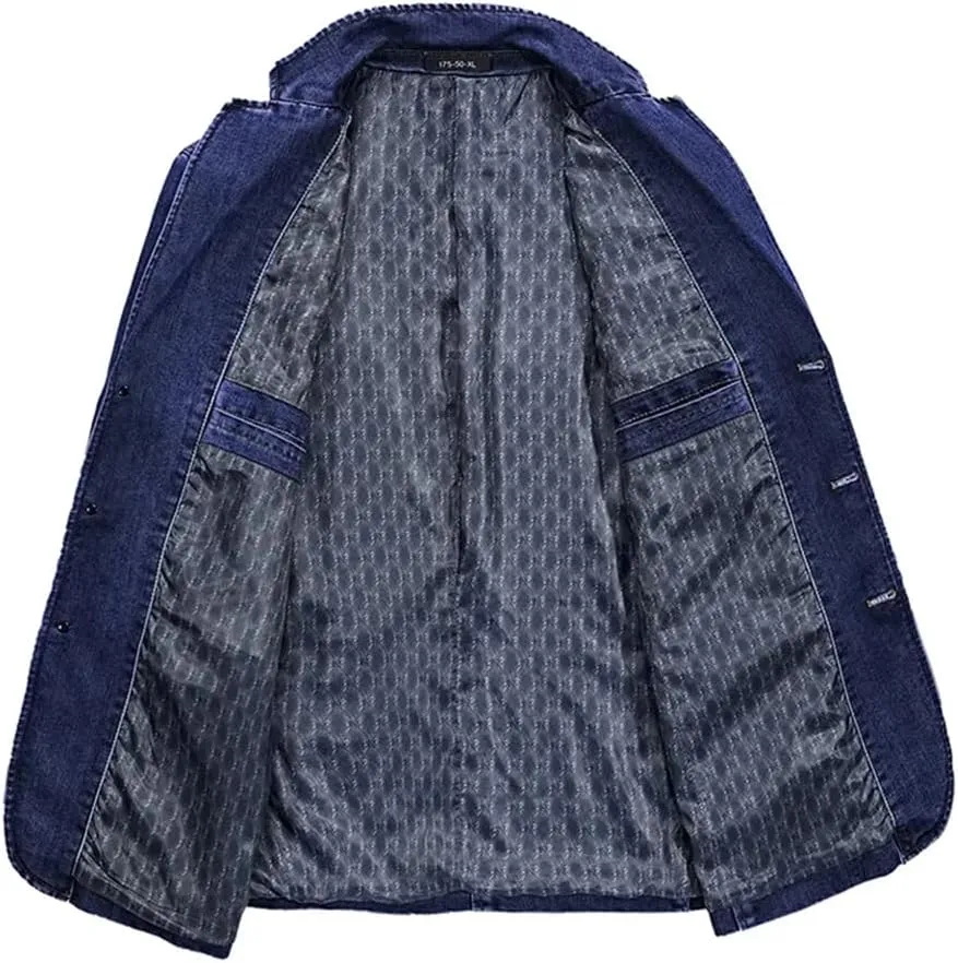 Mens Multi Pocket Denim Suits Jacket Spring Cowboy Westerner Business Blazer