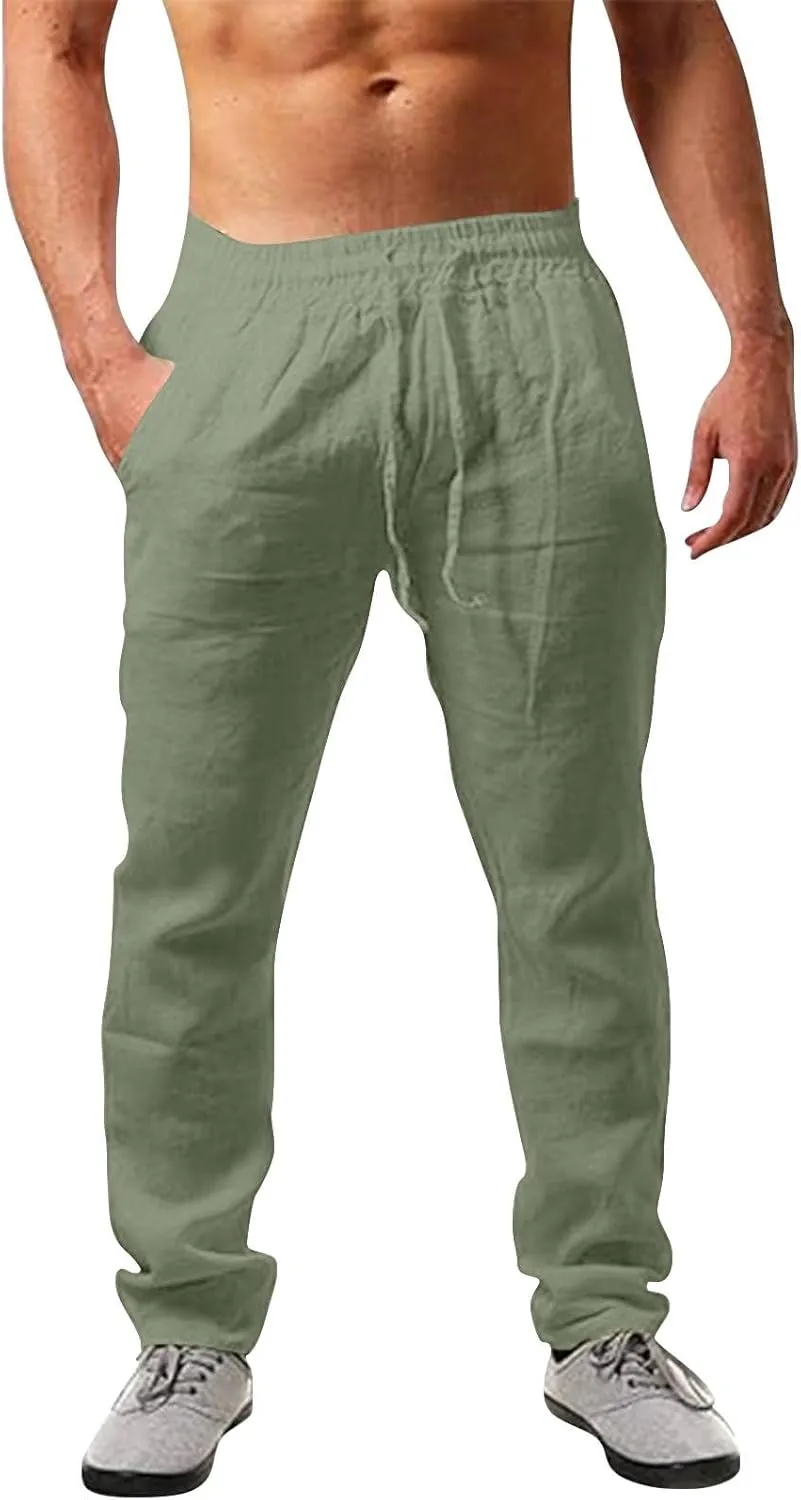 Men's Pants Loose Fit Trendy Elastic-Waisted Drawstring Straight-Leg Comfy Pants Relax Fit Outdoor Fashion Outfits