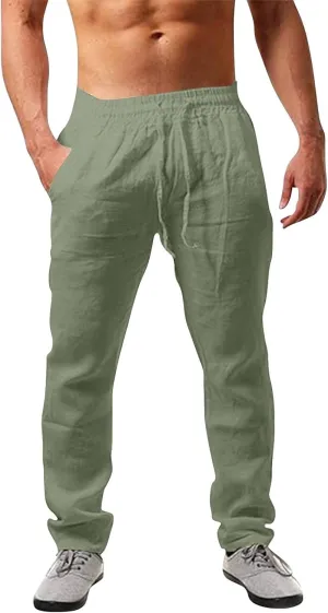 Men's Pants Loose Fit Trendy Elastic-Waisted Drawstring Straight-Leg Comfy Pants Relax Fit Outdoor Fashion Outfits