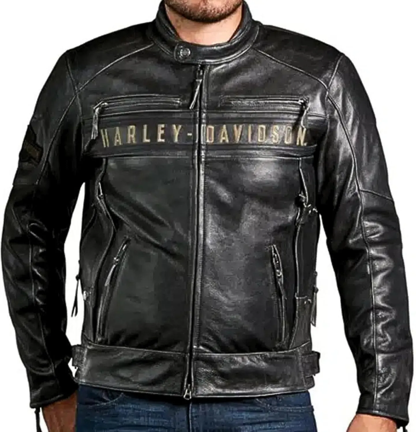Mens Passing Link Biker Jacket  Triple Vents Moto Cafe Racer Black Motorcycle Jacket