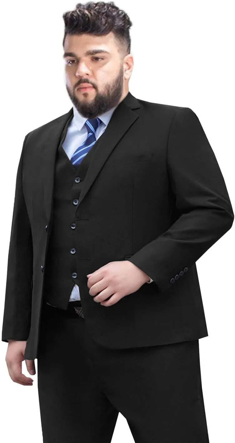 Men's Plus Size 3 Pieces Suit Big Tall Notch Lapel Two Buttons Wedding Tux Vest Pants