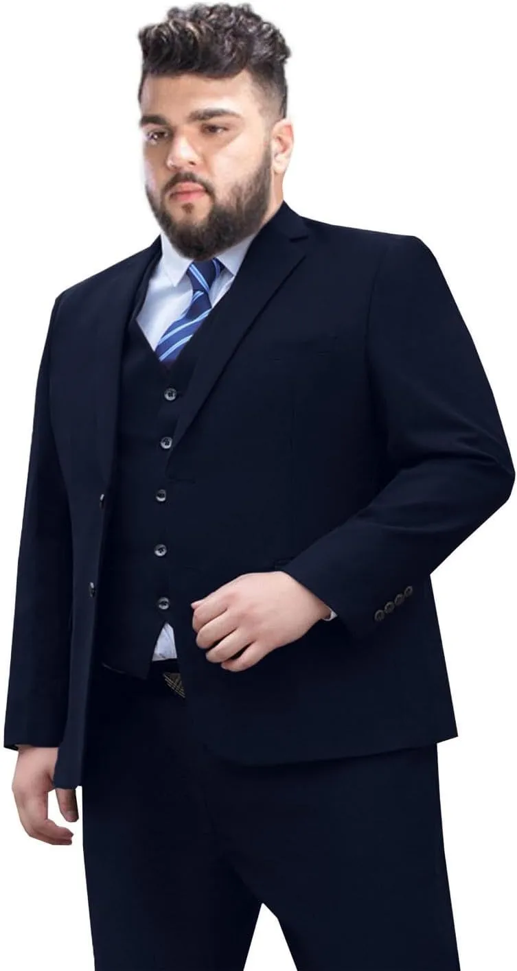 Men's Plus Size 3 Pieces Suit Big Tall Notch Lapel Two Buttons Wedding Tux Vest Pants