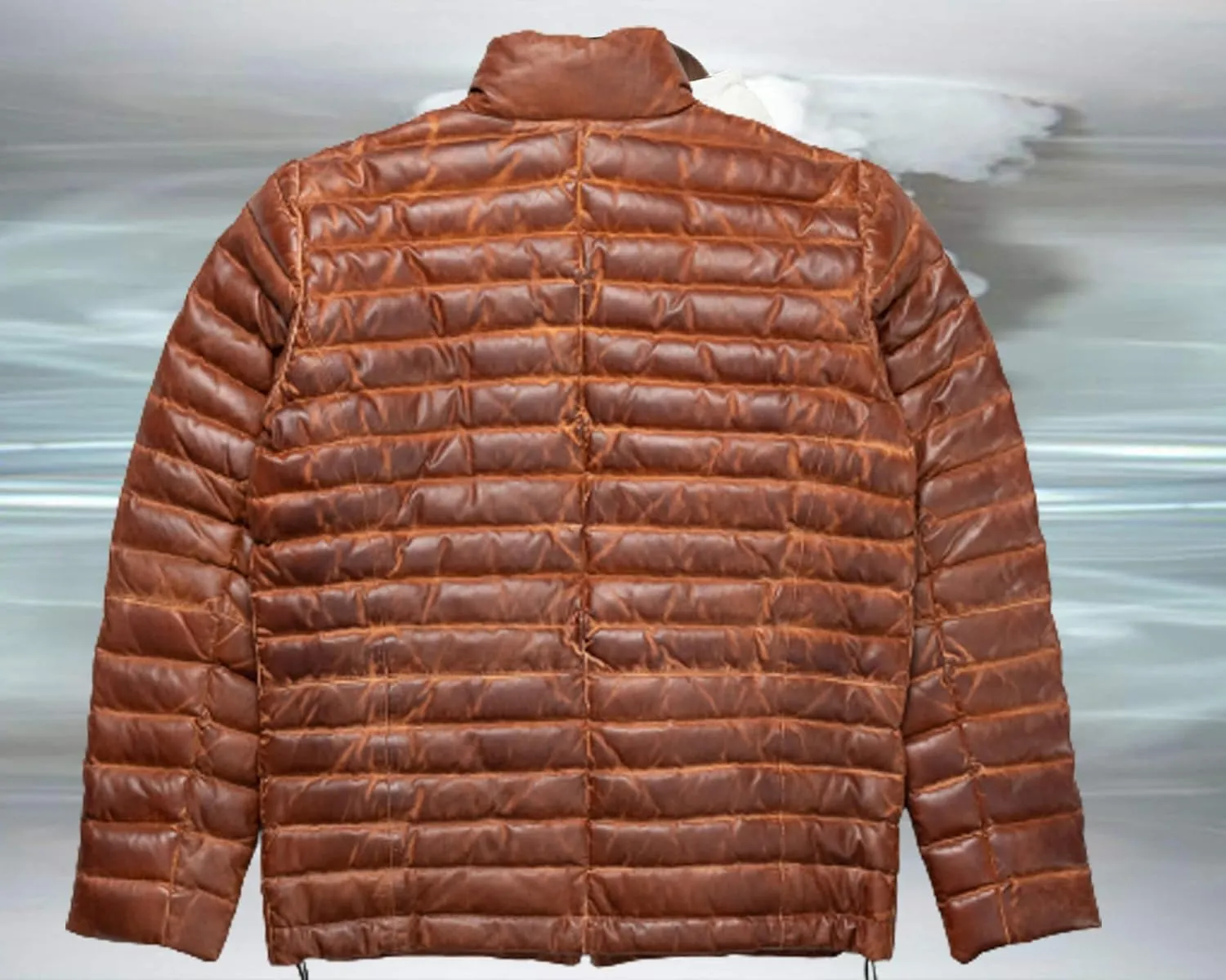 Men's Puffer Lambskin Genuine Leather Distressed Brown Classic Goosy Down Jacket