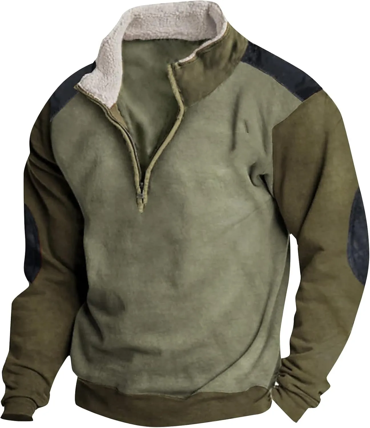 Men's Quarter Zipper Sherpa Sweatshirts 2025 Thermal Warm Sweater 1/4 Zip Stand Collar Cowboy Print Tactical Jacket