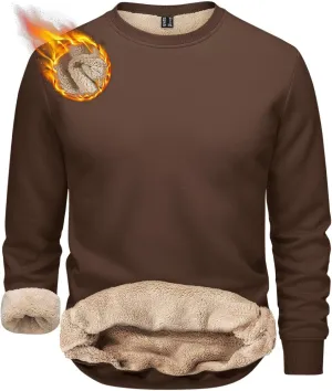 Men's Sherpa Lined Fleece Thick Sweatshirt Oversized Warm Crewneck Heavyweight Long Sleeve Pullover Winter Tops