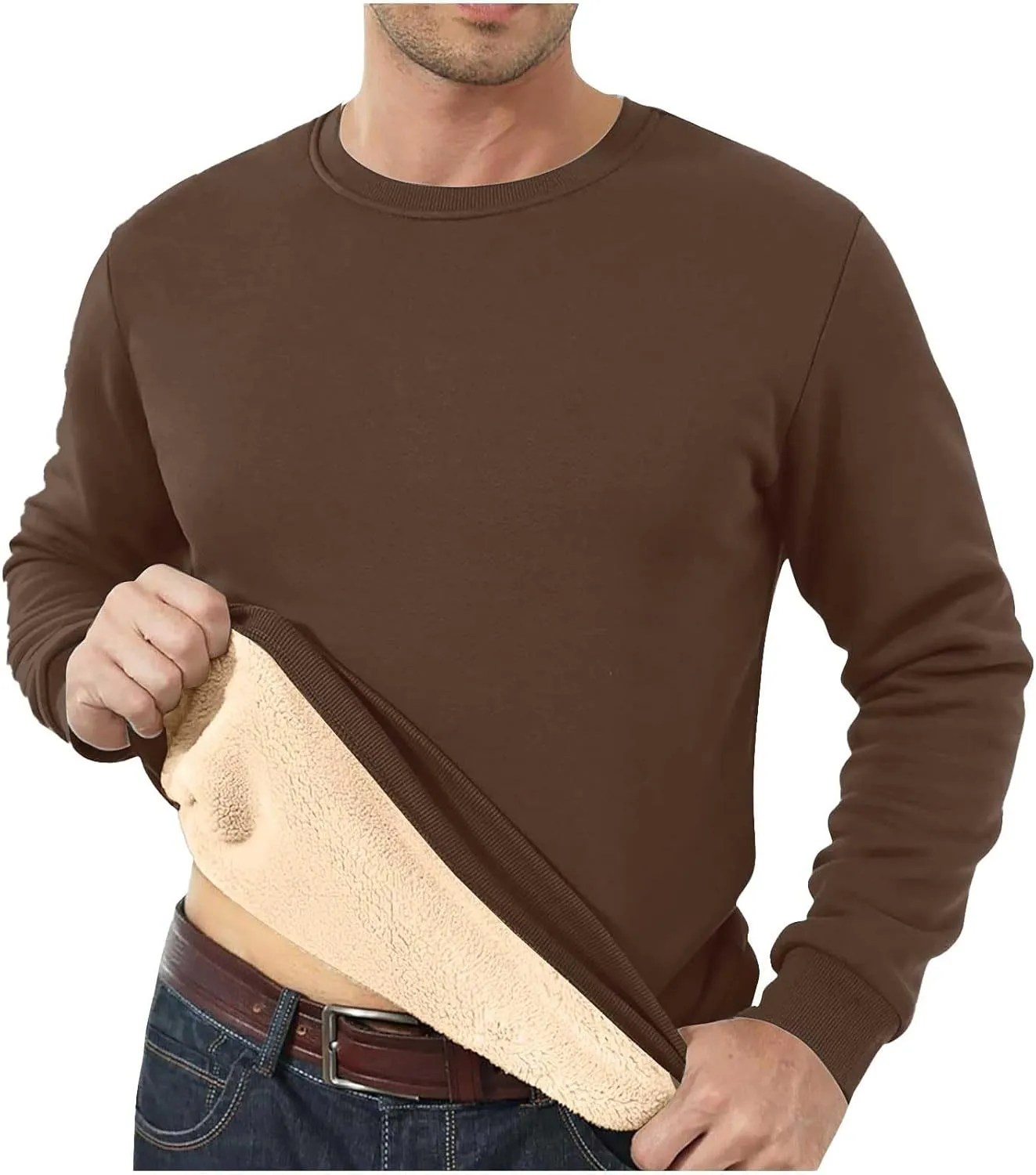 Men's Sherpa Lined Fleece Thick Sweatshirt Oversized Warm Crewneck Heavyweight Long Sleeve Pullover Winter Tops