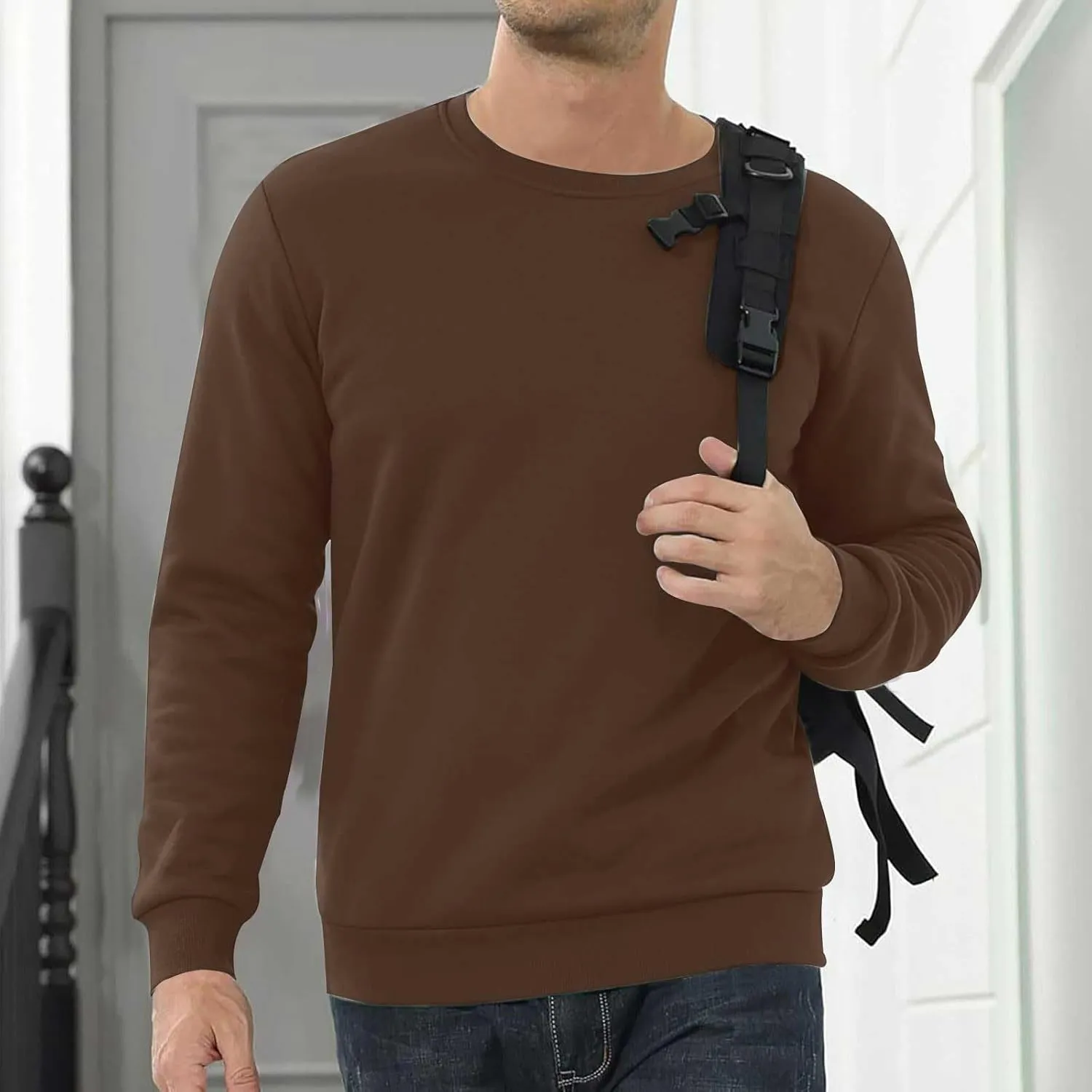 Men's Sherpa Lined Fleece Thick Sweatshirt Oversized Warm Crewneck Heavyweight Long Sleeve Pullover Winter Tops