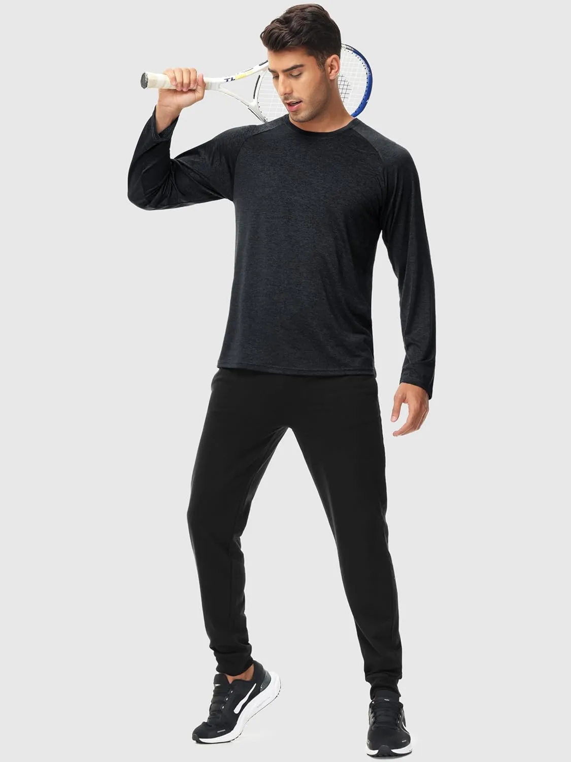 Mens Shirts 3 Pack Dry Fit Moisture Wicking Quick Dry Elastic Athletic Crew Neck Long Sleeve T Shirts