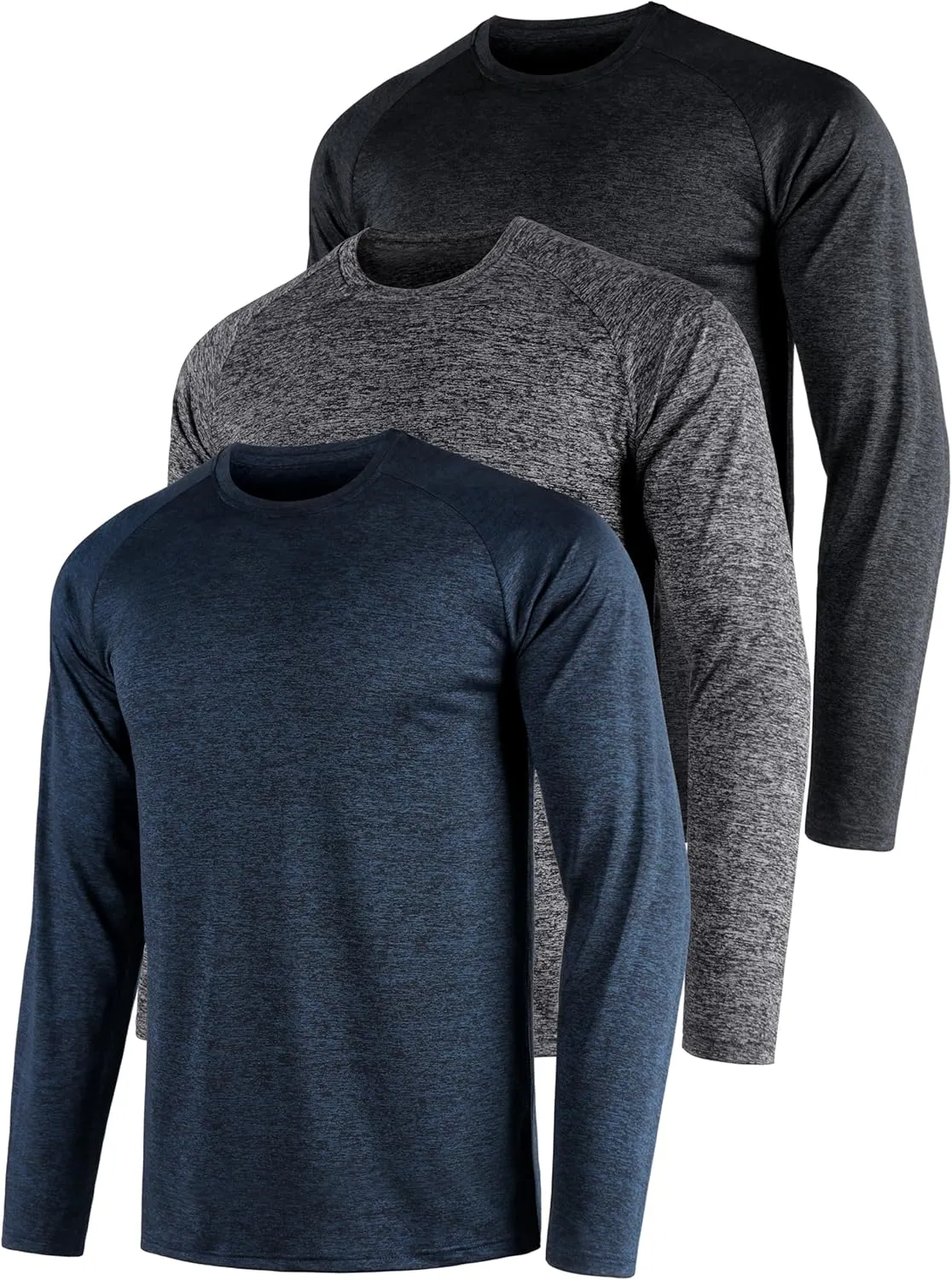 Mens Shirts 3 Pack Dry Fit Moisture Wicking Quick Dry Elastic Athletic Crew Neck Long Sleeve T Shirts