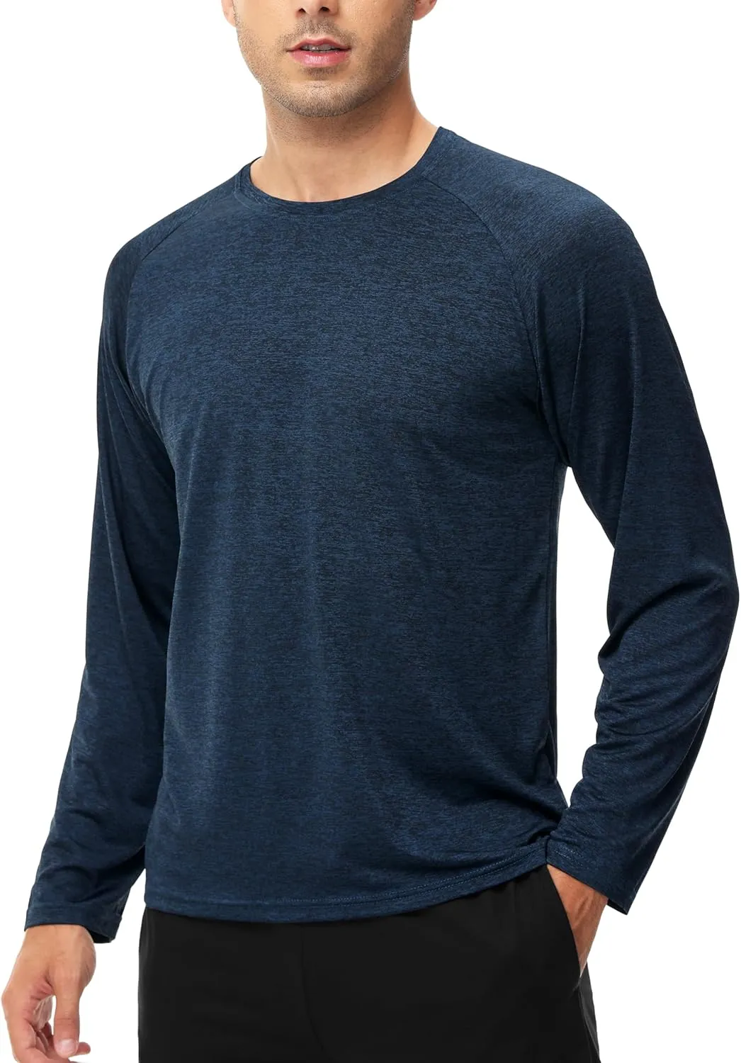 Mens Shirts 3 Pack Dry Fit Moisture Wicking Quick Dry Elastic Athletic Crew Neck Long Sleeve T Shirts