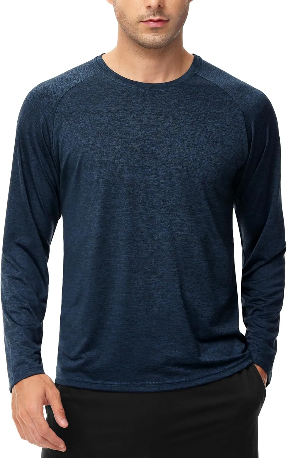 Mens Shirts 3 Pack Dry Fit Moisture Wicking Quick Dry Elastic Athletic Crew Neck Long Sleeve T Shirts