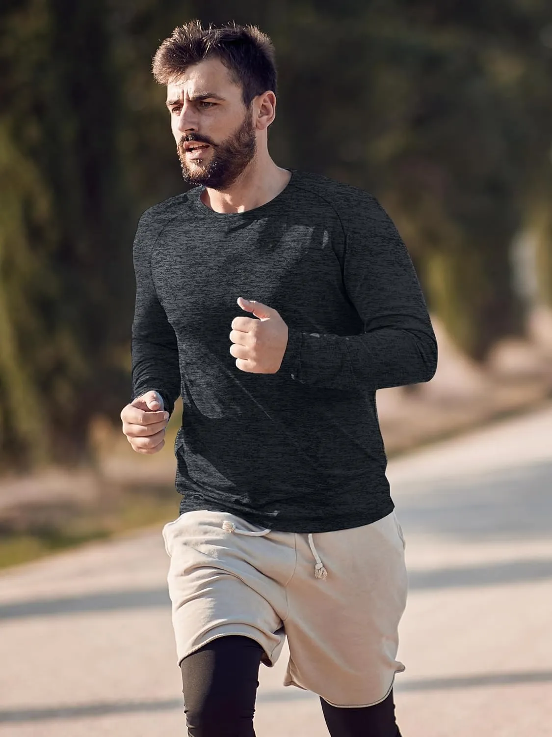 Mens Shirts 3 Pack Dry Fit Moisture Wicking Quick Dry Elastic Athletic Crew Neck Long Sleeve T Shirts