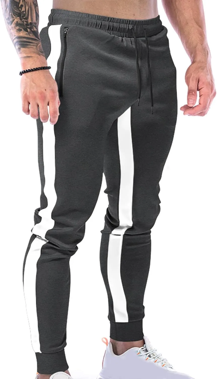 Men's Sweatpants Jogger Track Pants Slim Fit Gym Workout Running Sports Pants with Zipper Pockets