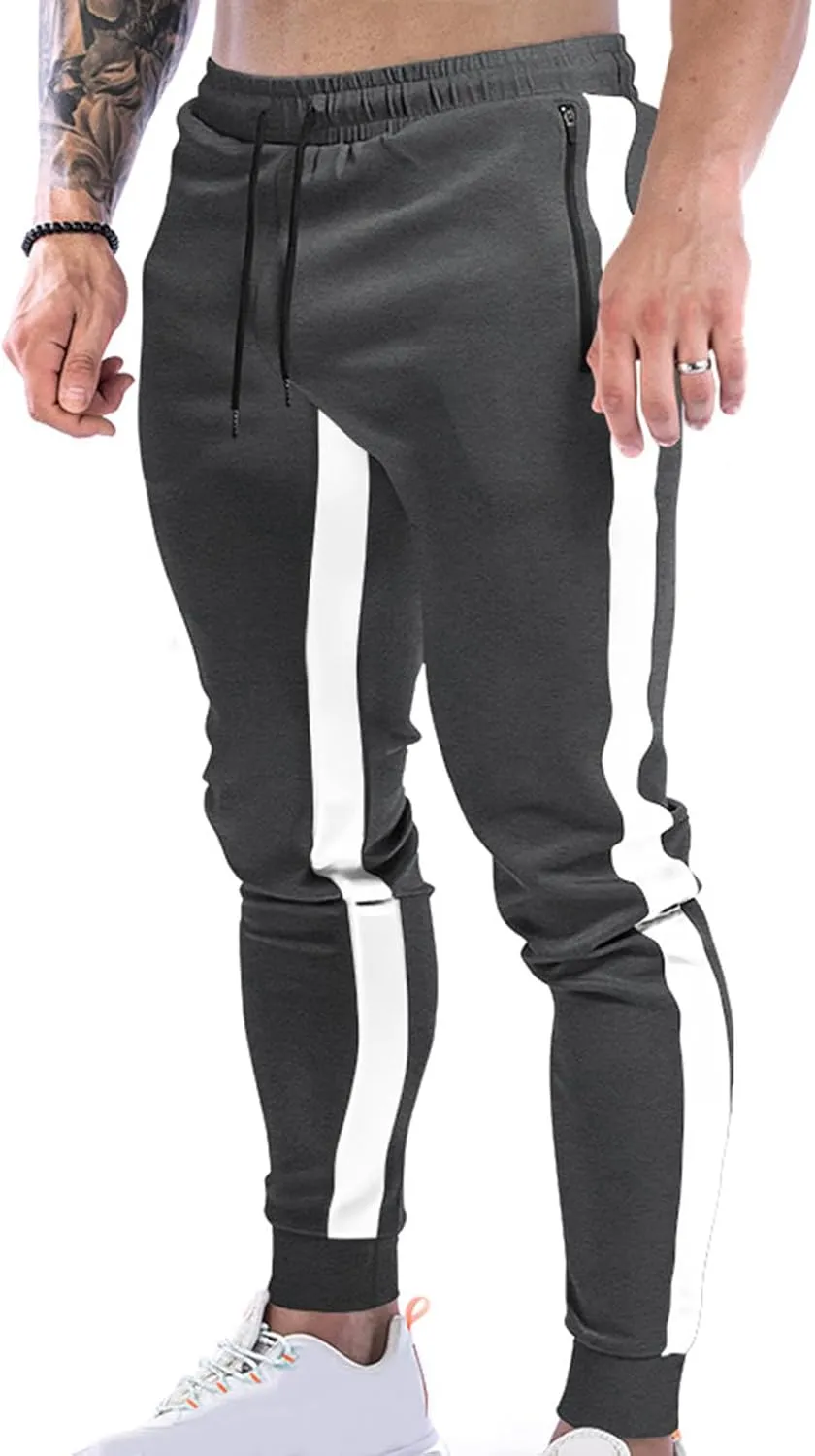 Men's Sweatpants Jogger Track Pants Slim Fit Gym Workout Running Sports Pants with Zipper Pockets
