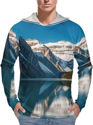 Men's UPF 50  Sun Protection Hoodie Outdoor UV Shirts Panorama of The Lake Louise Mountains Long Sleeve Quick Dry Fishing Hiking Shirt S