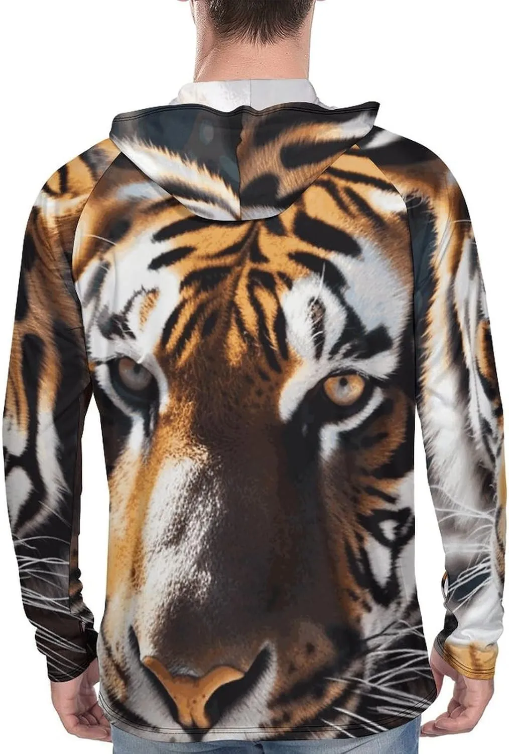 Men's UPF 50  Sun Protection Hoodie Outdoor UV Shirts Wild Animal Tiger Long Sleeve Quick Dry Fishing Hiking Shirt