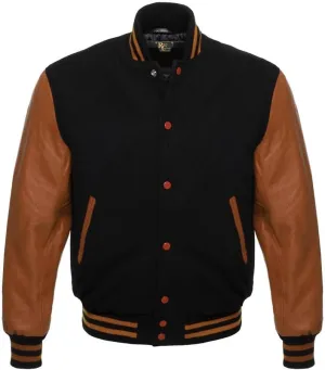 Men's Varsity Letterman Black Wool & Genuine Tewelve Colour Leather Sleeves Bomber Style Baseball Jacket