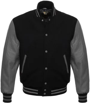 Men's Varsity Letterman Black Wool & Genuine Tewelve Colour Leather Sleeves Bomber Style Baseball Jacket