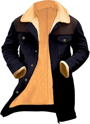 Men's Vintage Western Jackets Plush Reversed Collar Winter Jackets Button Down Long Trench Coats Punk Jackets Big&Tall