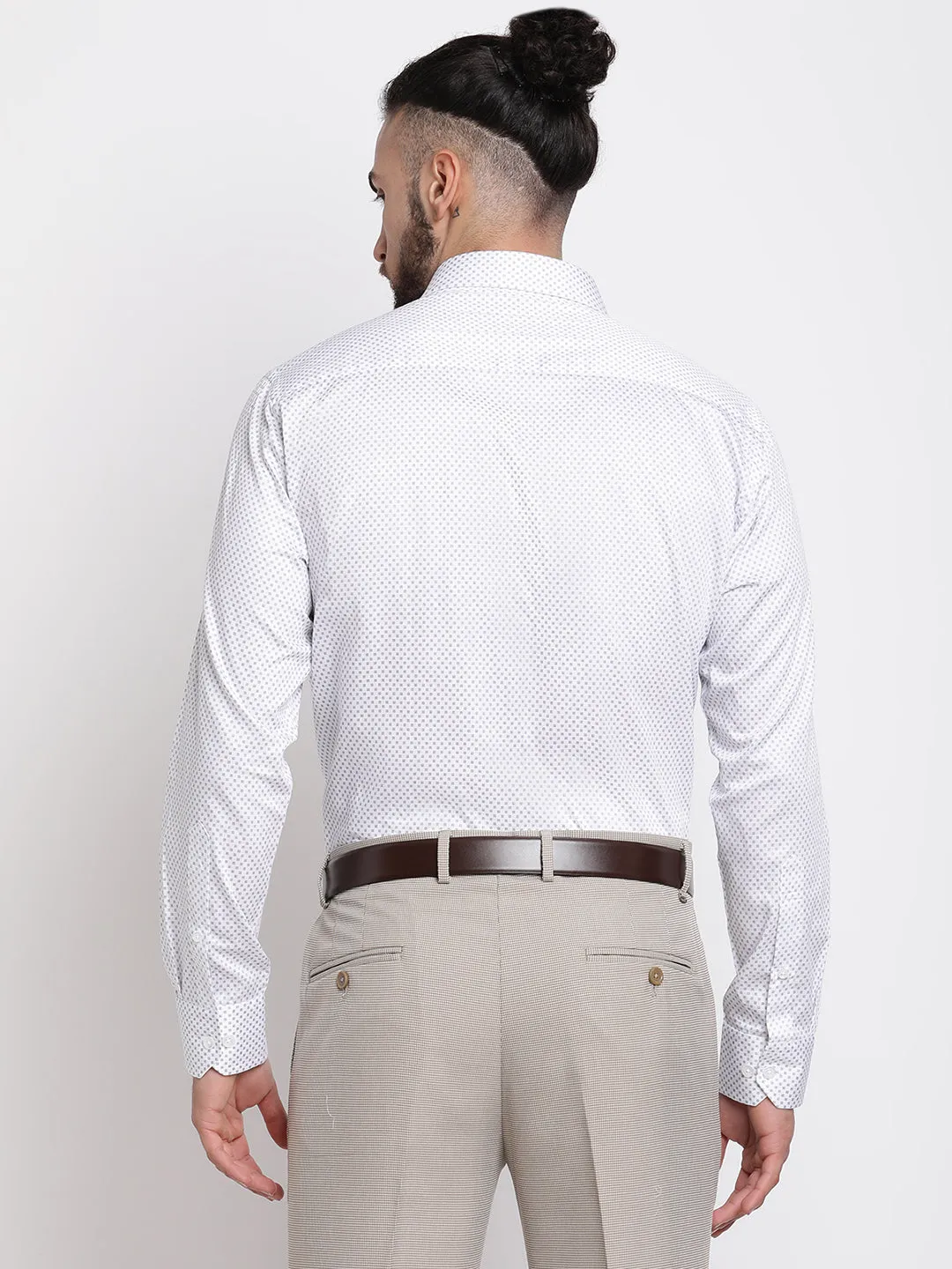 Men's White Casual Geometric Print Full Sleeve Shirt