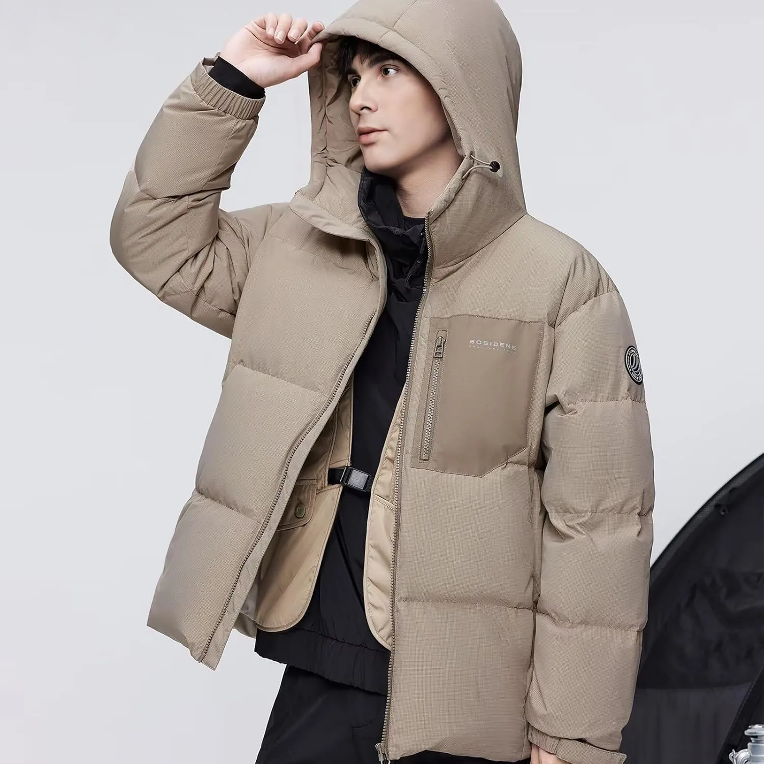 Men's Winter Short Down Jacket Hooded, Thickened Winter Warm Puffer Jacket Coat for Travel.