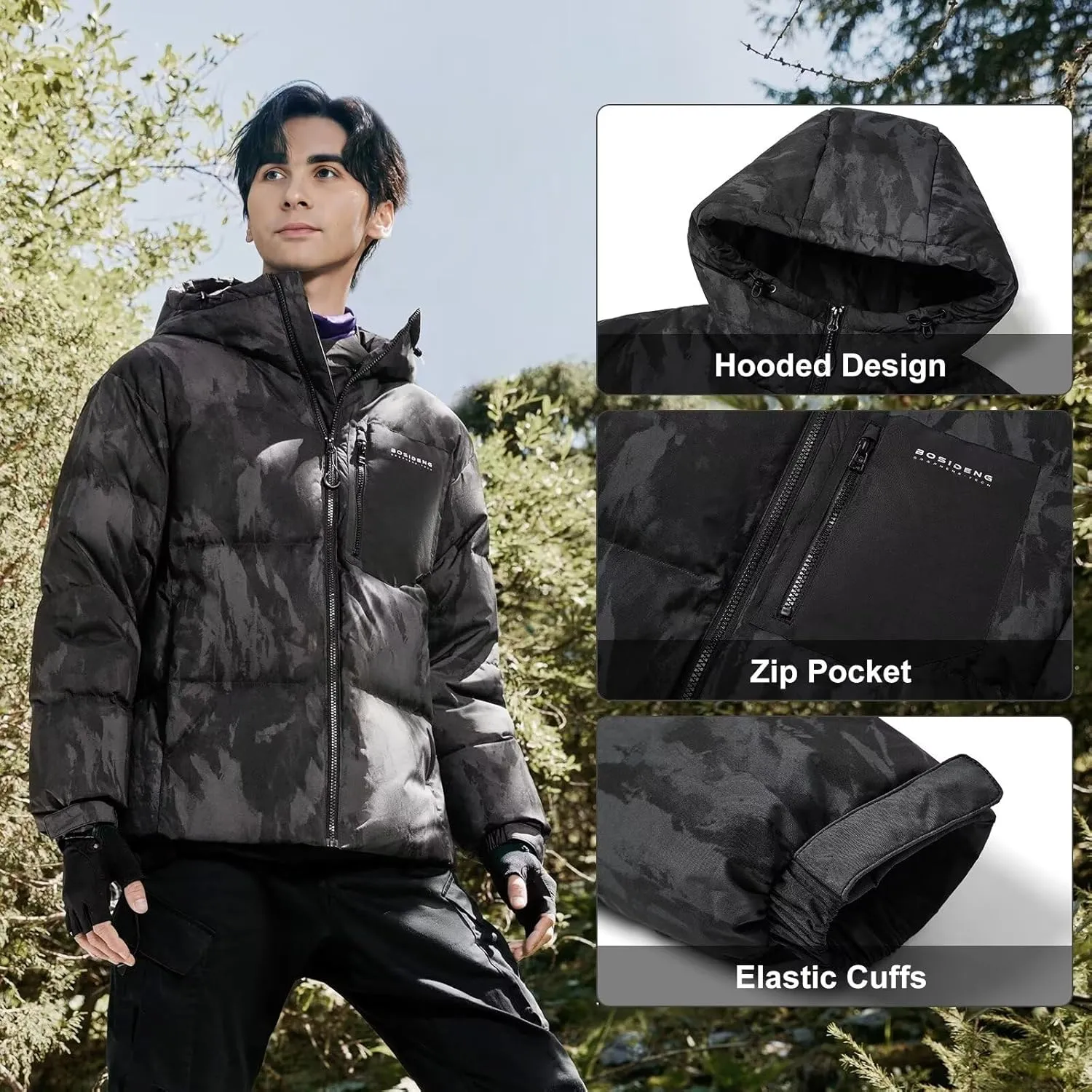 Men's Winter Short Down Jacket Hooded, Thickened Winter Warm Puffer Jacket Coat for Travel.