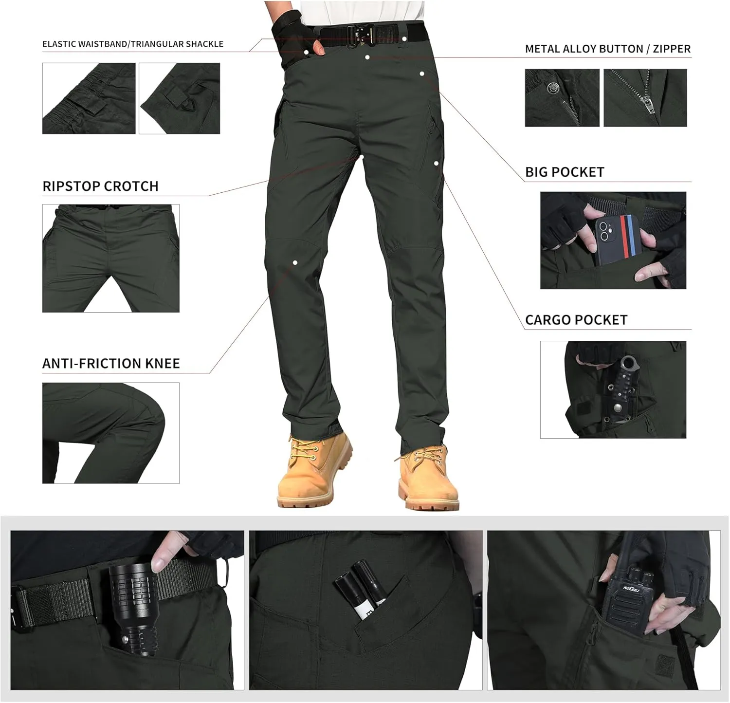 Men's Work Tactical Pants Water Repellent Lightweight Cargo Pants for Combat Outdoor