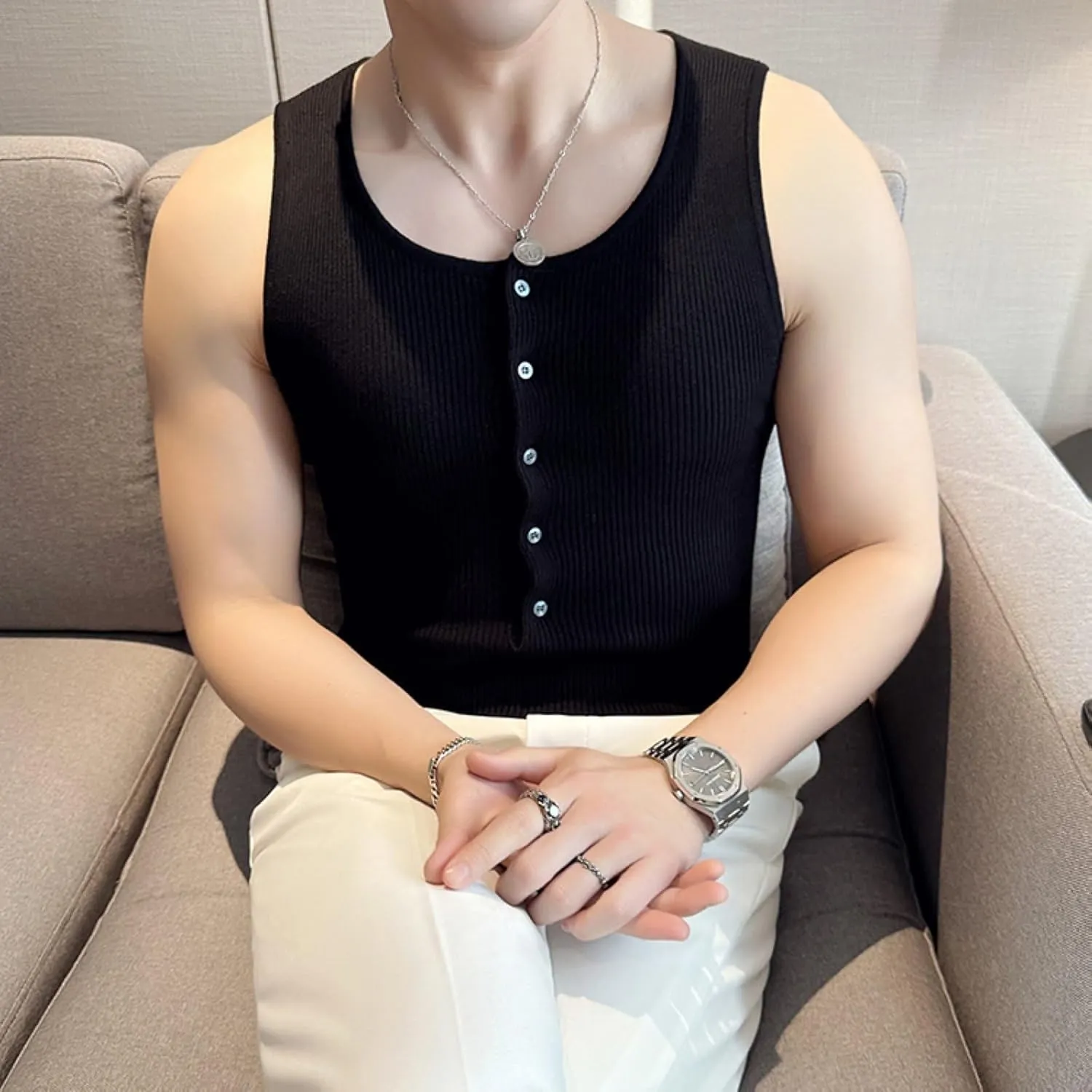 Men's Workout Tank Tops Sleeveless Quick Dry T Shirts Crew Neck Athletic Yoga Tee Shirts