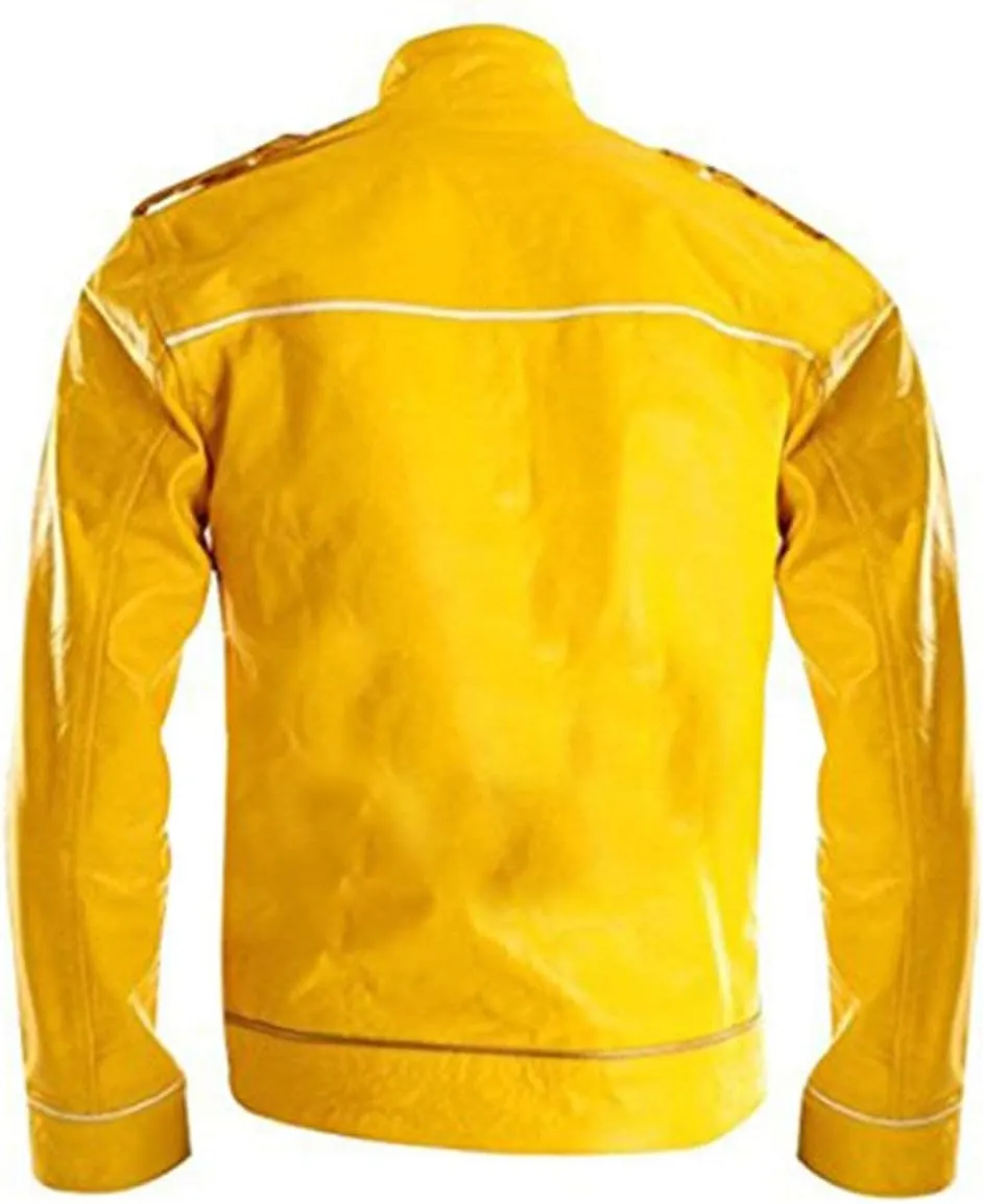 Men's Yellow Belted Faux Leather Costume Jacket - Halloween Cosplay Style Outfits