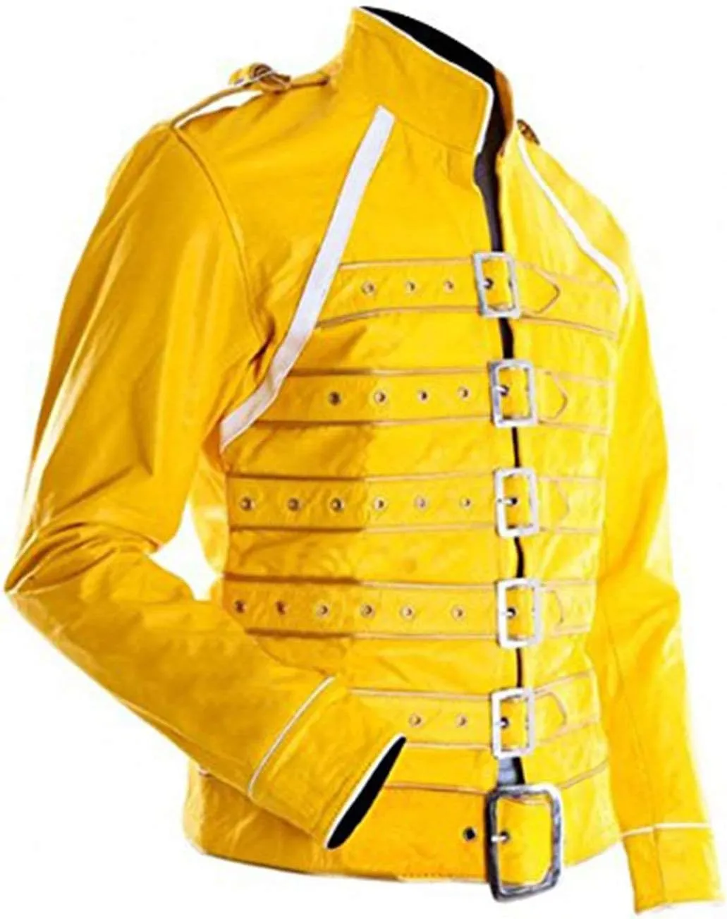 Men's Yellow Belted Faux Leather Costume Jacket - Halloween Cosplay Style Outfits