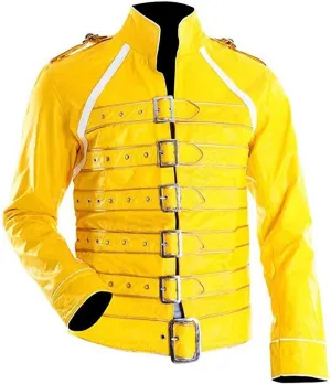 Men's Yellow Belted Faux Leather Costume Jacket - Halloween Cosplay Style Outfits