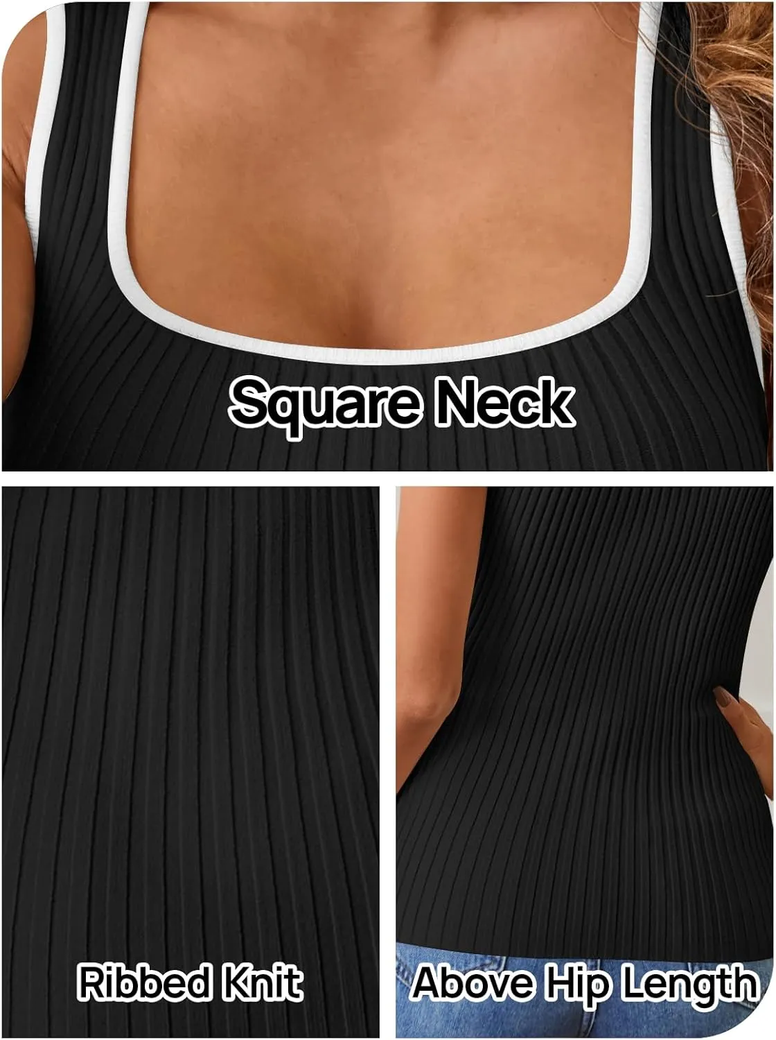 MEROKEETY Women's 2025 Sleeveless Ribbed Tank Tops Summer Square Neck Slim Fitted Color Block Basic Knit Tee Shirts